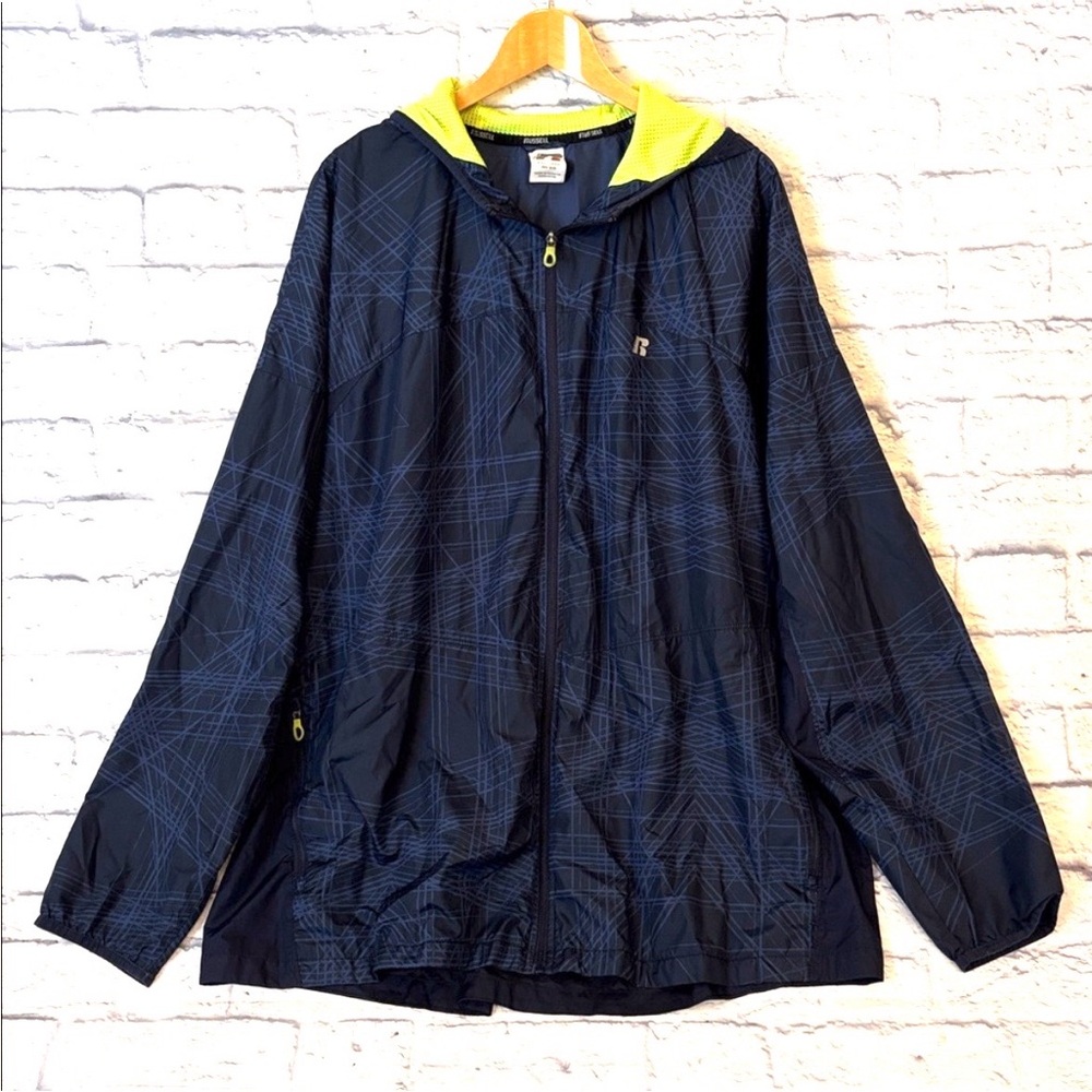 Russell Lightweight Hooded Jacket Blue Long Sleeve Zip Front Men’s Size XXL